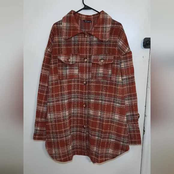 Oversized Button Up Polyester Wool Blend Shacket Coat Size Xl. - Picture 3 of 17